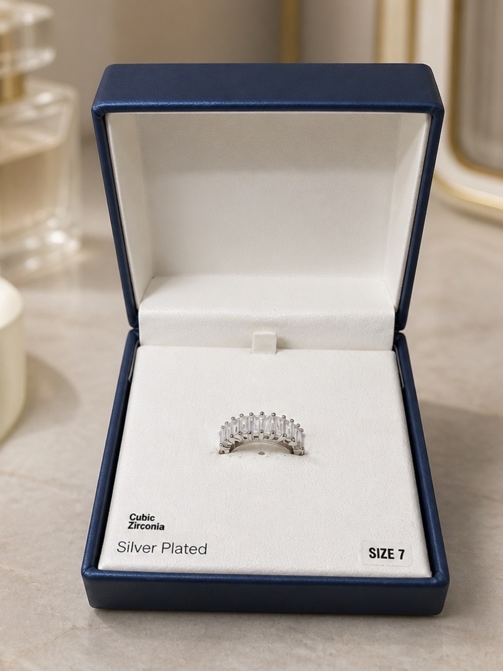 Silver Plated Cubic Zirconia Women’s Full Eternity Ring Size 7